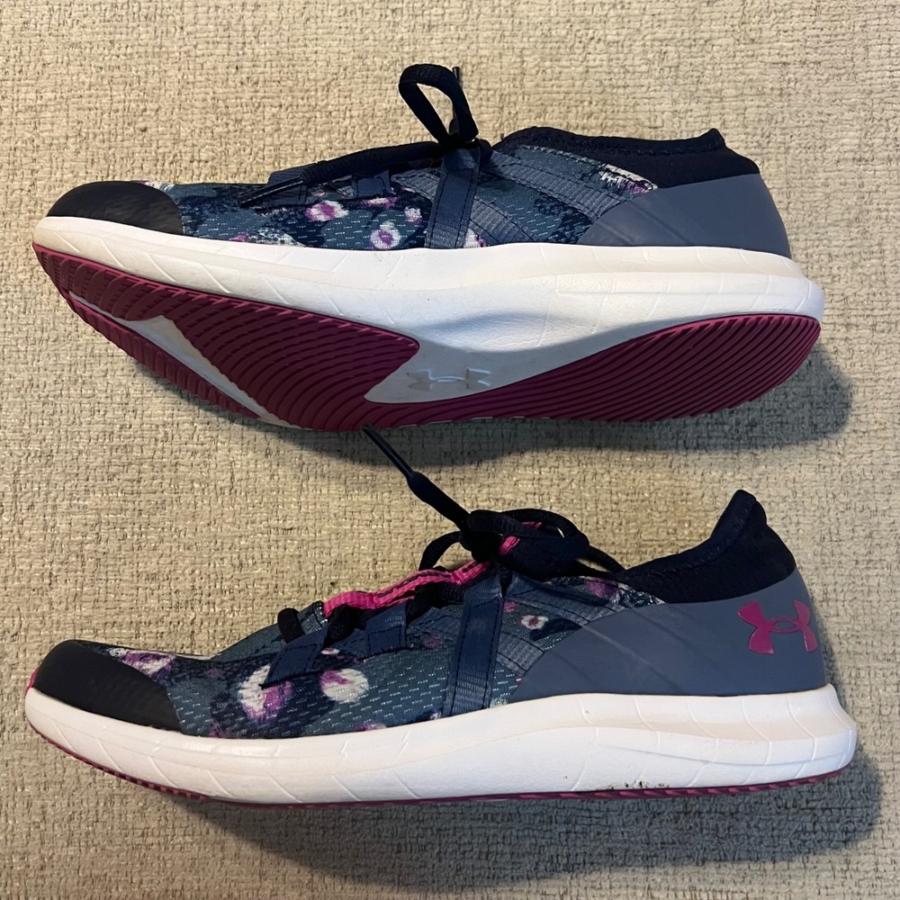 Under Armour Girls Mojo 2 Floral Running‎ Shoes Navy Pink Purple 6Y 3023404-400 - Picture 2 of 4